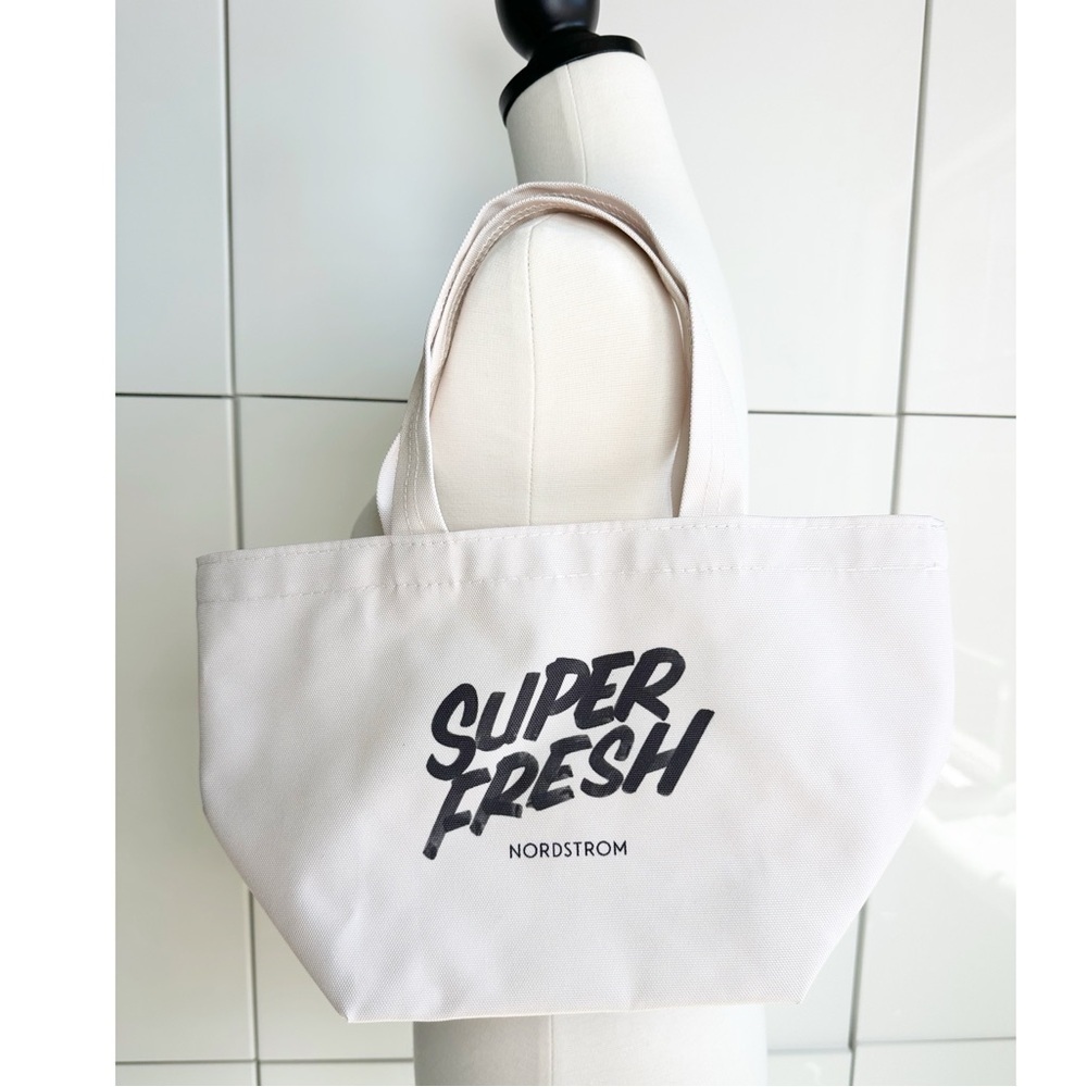 Nordstrom Super Fresh Canvas Tote Cream Beige Reusable Shopping Mini Lunch Bag